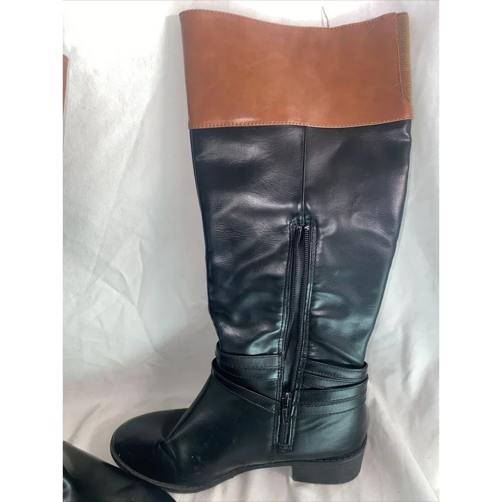 SO Trixie Equestrian Riding Faux Leather Boots Knee High 6.5 MedTwo Tone Tall
